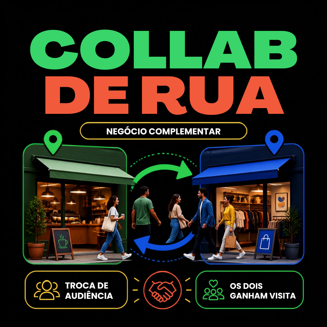 Collab de rua: troca de audiência com negócio complementar.