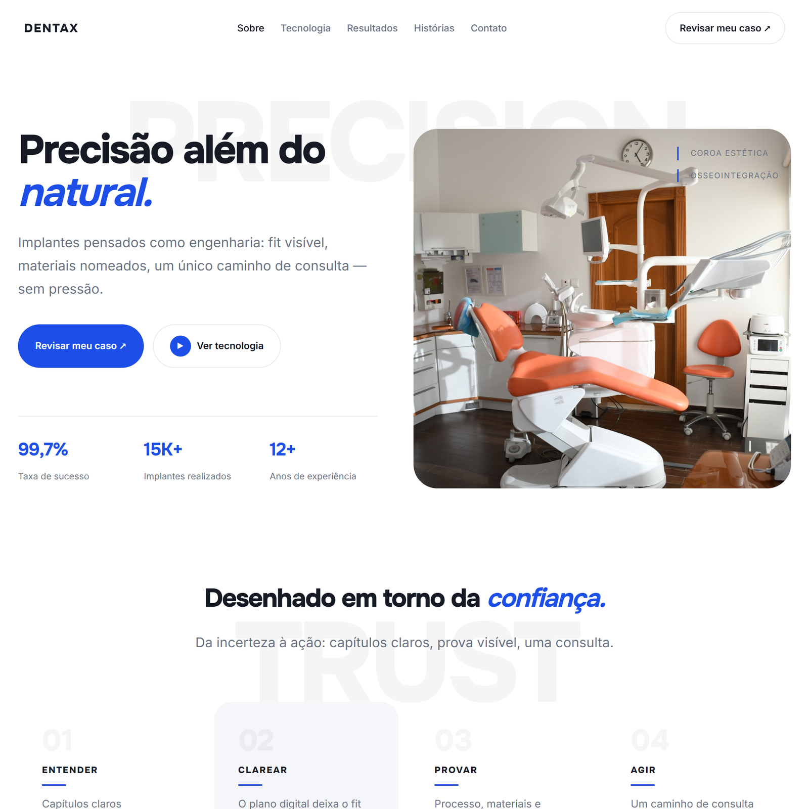 Conceito DENTAX: especialista em implante, um CTA para revisar o caso.