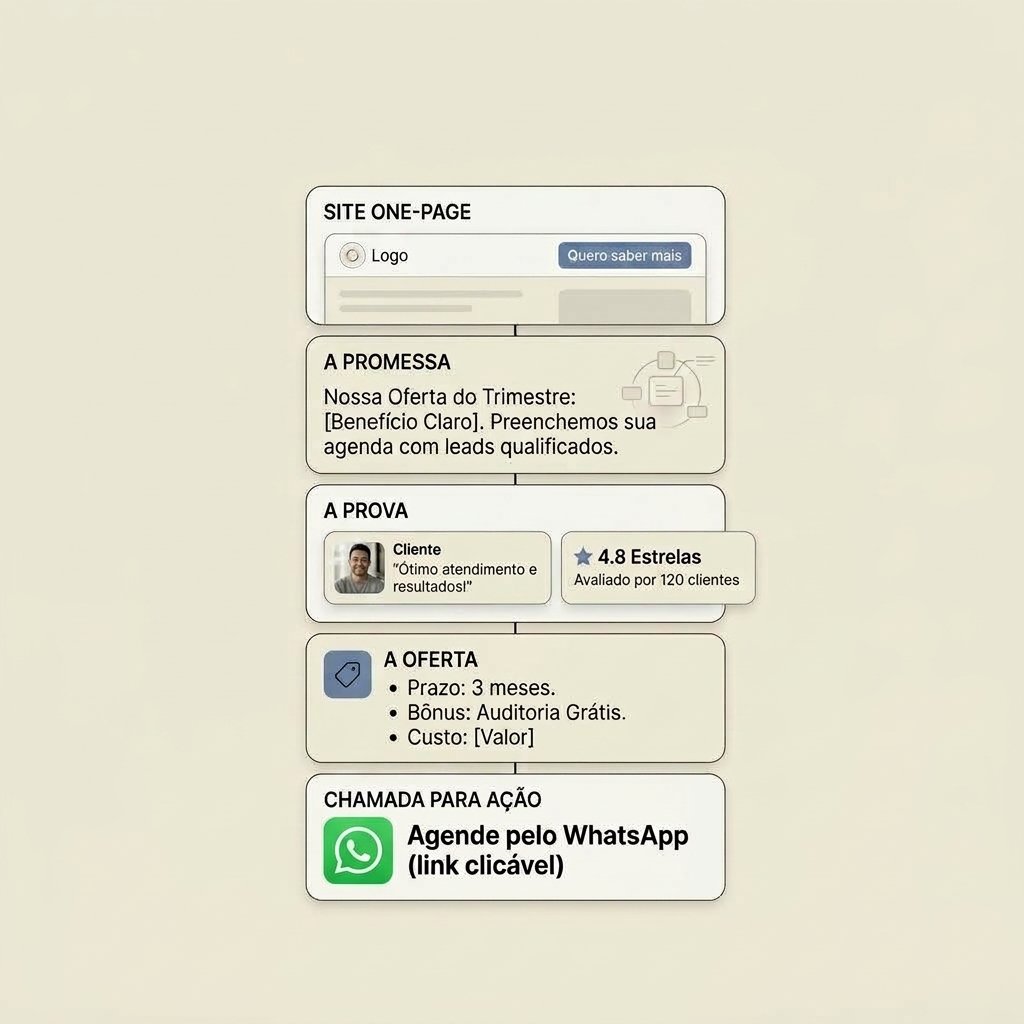 One-page com prova, oferta e WhatsApp.