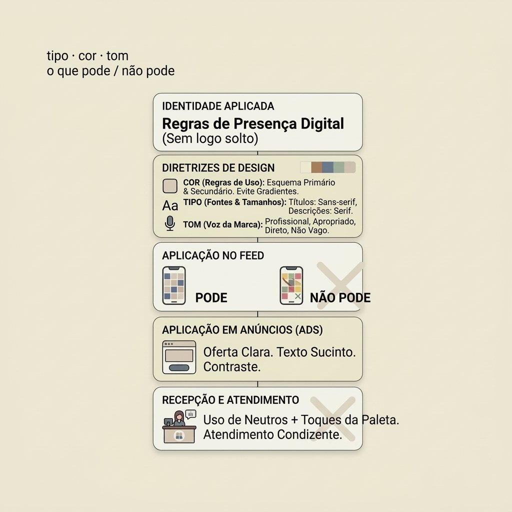 Identidade aplicada: tipo, cor, tom e o que pode ou não pode.